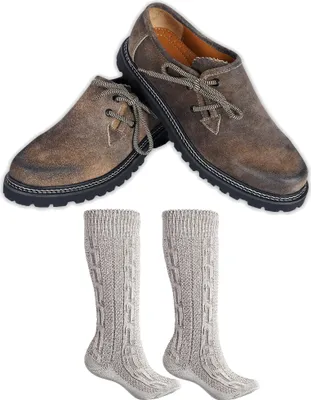 Produktbild von Trachtenschuhe +Trachtensocken Set Haferlschuhe wildleder mit socken 40cm, Schuhgröße:41, Farbe:Antikbraun
