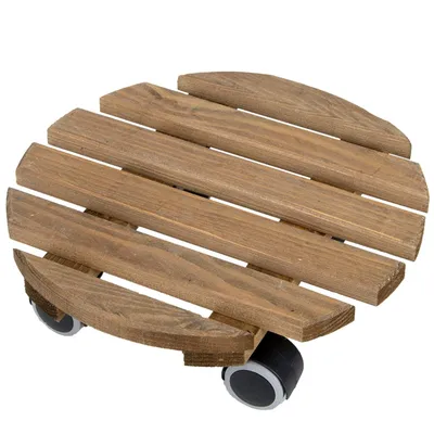Image de Support rond en bois, chariot à roulettes, brun