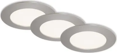 Image de Lampe LED encastrée BRILONER LEUCHTEN FLAT IN, 8 W, 800 lm, IP44, nickel mat, plastique, set de 3, Ø 12 cm