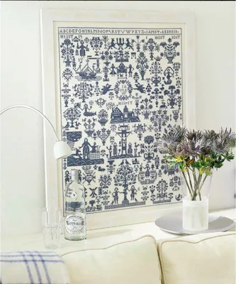 Produktbild von Permin Kreuzstich Stickpackung "Mustertuch Anno 1830 blau", Zählmuster, 50x72cm, 39-9440