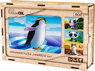 Immagine prodotto di Puzzle in legno 4 in 1 per bambini con motivi di animali