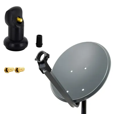 Produktbild von PremiumX 45cm Satellitenschüssel Stahl Anthrazit SAT Single LNB 2x F-Stecker