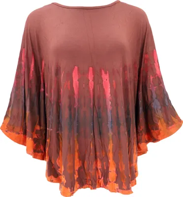 Produktbild von Batik Poncho, Tunika, Unikat Boho Kaftan, Maxibluse - Cappuccino, Damen, Braun, Viskose,Elasthan, Blusen & Tunikas
