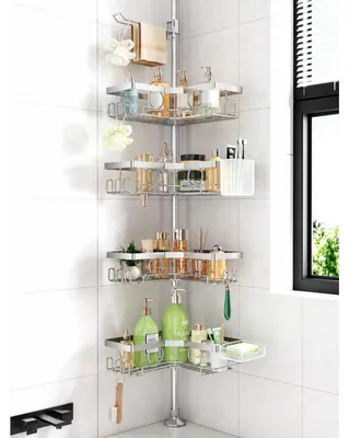 Produktbild von Teleskop Duschablage ohne Bohren, 4-stufig, höhenverstellbar 56-304 cm, Edelstahl 304, Silbergrau