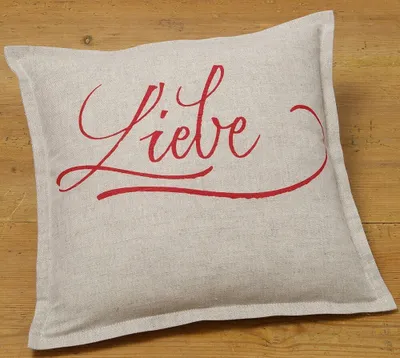 Produktbild von Kissen-Bezug 40x40 cm mit Spruch LIEBE rot beige Baumwolle-Mix