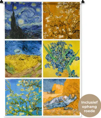 Produktbild von MuchoWow® Wandteppich Wandbehang Van Gogh - Collage - Sternennacht 90x135 cm Tapisserie Dekoration Wandtuch - Baumwolle - Wandskulptur