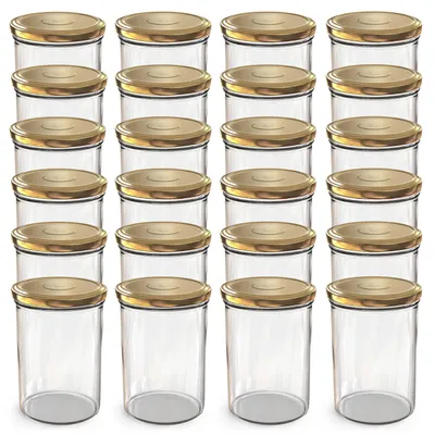 Produktbild von Oputec 24x 440 ml Einmachgläser mit Schraubdeckel Gold – Perfekt für Konfitüren, Vorratsgläser mit Deckel ideal als Marmeladengläser und Schraubgläser