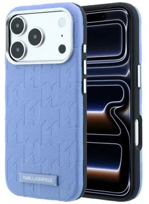 Obrázek produktu pro Pouzdro na telefon iPhone 18 Pro Max / 17 Pro Max, značka Karl Lagerfeld, texturované, monochromatické, s logem, kompatibilní s MagSafe, modré barvy