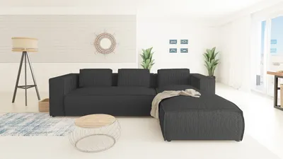 Produktbild von S-STYLE MÖBEL - Modernes Ecksofa Bello aus Grau Cord mit Ottomane rechts und weichem Sitz, B/T/H: 262 cm / 176 cm / 64 cm
