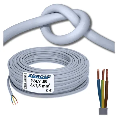 Produktbild von 20 Meter flexibles YSLY-JB 3x1,5 mm² hochflexibles Verlegekabel in grau, 3-adrig: braun - blau - grün/gelb) - Länge: 20 m - 3x1,5 mm2