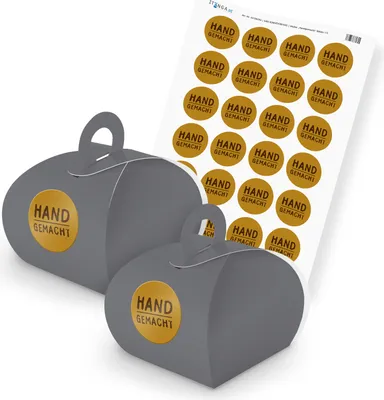 Produktbild von itenga SET Handgemacht (Motiv 11) 24x Geschenkschachtel mit Griff grau + Sticker
