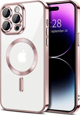 Immagine prodotto di Custodia magnetica trasparente per iPhone 14 Pro, compatibile con MagSafe, custodia protettiva galvanica con protezione della fotocamera Rosa