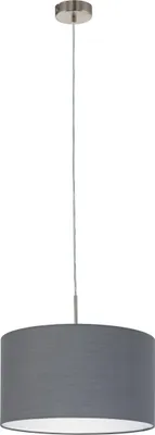 Produktbild von EGLO Pendellampe Pasteri, 1 flammige Textil Pendelleuchte, Hängeleuchte aus Stahl und Stoff, Farbe: Nickel matt, grau, Fassung: E27, Ø: 38 cm