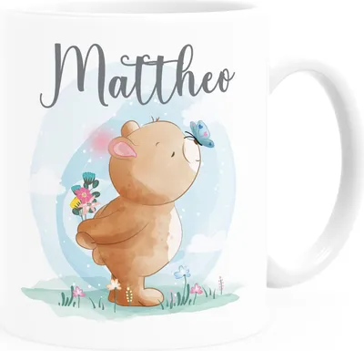 Produktbild von Kindertasse Kunststoff Tiermotive Bär, Hase, Fuchs mit Namen personalisierte Namenstasse für Kinder SpecialMe® Bär kunststoff-weiß standard