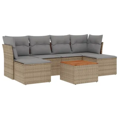 Produktbild von vidaXL 7-tlg. Garten-Sofagarnitur mit Kissen Beige Poly Rattan