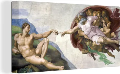 Produktbild von MuchoWow® - Leinwandbilder - Die Erschaffung von Adam - Michelangelo, Wandbild, Wanddeko Bilder Wohnzimmer, 40x20 cm