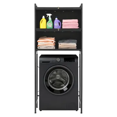 Produktbild von Metall Waschmaschinenregal mit Schrank 6 Haken 70*25*167cm Standregal schwarz