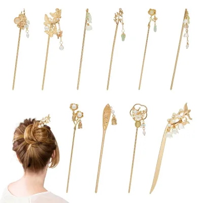 Productafbeelding van Vintage Gouden Haarspelden met Beads en Pendants