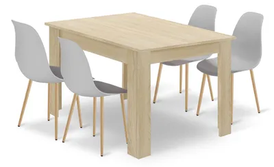 Image de Ensemble Repas - Leobert - Wat - Chêne/Chêne Sonoma/Gris/Pieds Naturels - 120 X 80 Cm - 5 Pièces