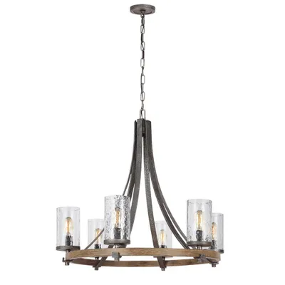 Immagine prodotto di Lampadario Industrial Angelo Acciaio Anticato Metallo Vetro Grigio 6 Luci E27