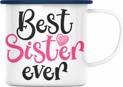 Produktbild von Trendation - Best Sister Ever Emaille Tasse Geschenk für Schwester Geschenkidee Beste Schwester Geburtstag (Blau)