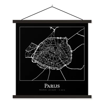 Produktbild von MuchoWow® Textilposter Paris - Karte - Stadtplan 90x90 cm mit schwarzem Rahmen - Magnetisches
