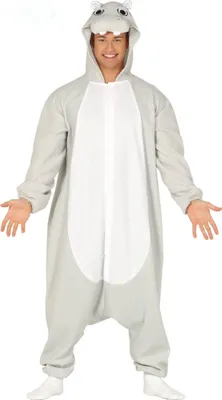 Produktbild von Tier Abenteuer Nilpferd Kigurumi Hoodie Onesie Grauer Overall Kapuze Schwanz Kostüm Nachtwäsche, Größe: 52 - 54 (L) Farbe: Grau