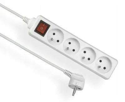 Produktbild von Verlängerungskabel mit Erdung und Schalter, weiß, 4 Steckdosen, mit/ohne 3m, OMY 3x1, Elgotech EPS-403W