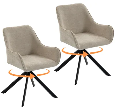 Productafbeelding van Eetkamerstoelen, set van 2, draaibare keukenstoel met armleuningen, metalen frame voor woonkamer, eetkamer, beige