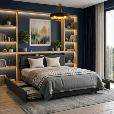 Produktbild von LZQ Polsterbett 140x200 cm mit 4 Schubladen, Einzelbett mit Stauraum & gepolstertem Kopfteil, Samt Bettgestell inkl. Lattenrost, ohne Matratze, Dunkelgrau