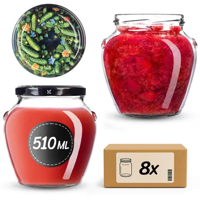 Immagine prodotto di Barattoli per conserve KADAX da 510 ml con coperchio a vite fi82mm, barattoli a vite con coperchio, barattoli per miele, barattoli per conserve (cetrioli verdi, 8 pezzi)