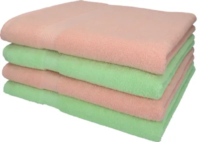 Produktbild von Betz 4 Stück Duschtücher Set Duschtuch Duschhandtuch Strandlaken Badetuch Palermo 100% Baumwolle Größe 70 x 140 cm Farbe apricot und grün