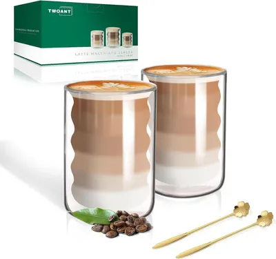 Produktbild von Latte Macchiato Gläser Set 2x400ml Doppelwandige Thermogläser mit Löffeln