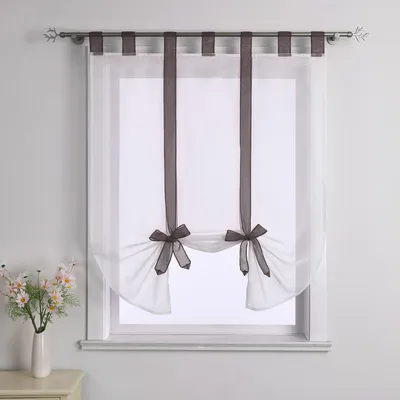 Produktbild von Joyswahl Raffrollo Voile Raffgardinen mit Schlaufen Modern Schlaufenrollo mit Band halbtransparent Braun BxH 120x140cm