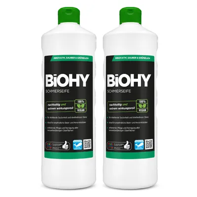 Produktbild von BiOHY Schmierseife, Schmierseifenlösung, Fußbodenreiniger, -Konzentrat – 2er Pack (2 x 1 Liter Flasche)
