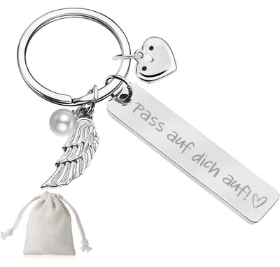 Productafbeelding van Hartvormige sleutelhanger met gravure | Beschermengel- en klavertjesvier-symboliek | Cadeau voor vrouwen en meisjes | Zilverkleurig