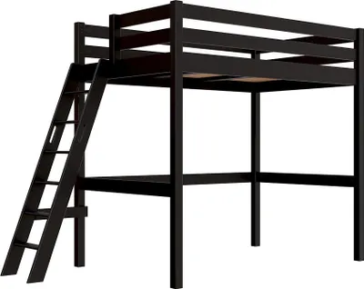 Produktbild von Hochbett holz mit Leiter Sylvia - 120x200 schräge Leiter - Schwarz