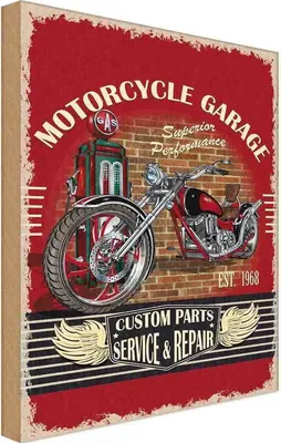 Produktbild von vianmo Holzschild 30x20 cm Motorrad Motorcycle Garage Service Auto Werkstatt