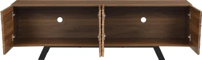 Produktbild von Merax TV-Schrank mit Wellenfront, TV Lowboard mit Eisenbeine und Kabelmanagement,TV-Ständer aus MDF für Wohnzimmer und Flur, Walnuss