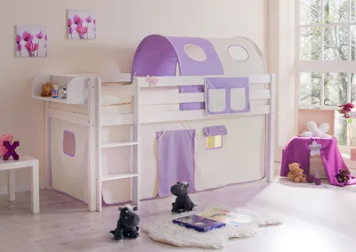 Produktbild von Hochbett "Malte" Kiefer Weiß Classic (Beige-Lila)