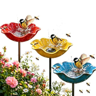 Produktbild von Vogeltränke Garten Metall – 3 Stück – 60 x 15 cm – rostfrei & frostbeständig – Vogelbad & Bienen Tränke – für Garten, Rasen & Terrasse