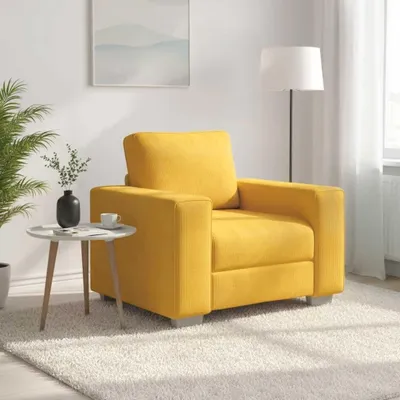 Zdjęcie produktu dla Żółty fotel, wymiary 100 x 77 x 82 cm, obicie z tkaniny, waga 17,1 kg
