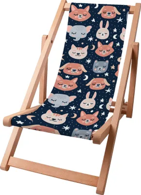 Produktbild von Dreamroots Kinder Liegestuhl klappbar Holz bis zu 130 kg, Sonnenliege klappbar mit 3-stufiger Neigungsregulierung der Rückenlehne, Sleeping Animals
