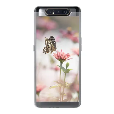 Produktbild von MuchoWow® Handyhülle Schutzhülle Hülle für Samsung Galaxy A80 Schmetterling - Blume - Rosa Silikon Softcase Handy Hülle - Schutzdeckel