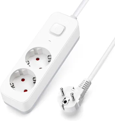 Produktbild von Steckdosenleiste – Verlängerungskabel mit 2 Steckdosen und Schalter – Kabel 1,5 m – Weiß