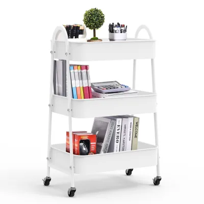 Produktbild von Wagen 3 Etagen Rollwagen Servierwagen Haushaltswagen Allzweckwagen 43x30x76.5cm Weiß