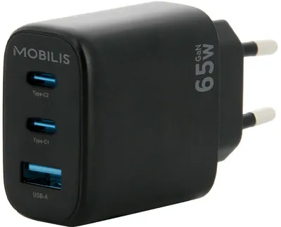 Produktbild von Mobilis Wall Charger - 65W - 2USB C + 1USB A - GaN