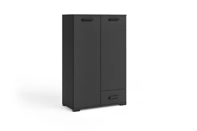 Produktbild von Kommode FINO IV mit 2 Türen und Schublade, Hochkommode mit Stauraum, Modernes  Wohnzimmerschrank für Wohnzimmer, Esszimmer und Flur, Schwarz