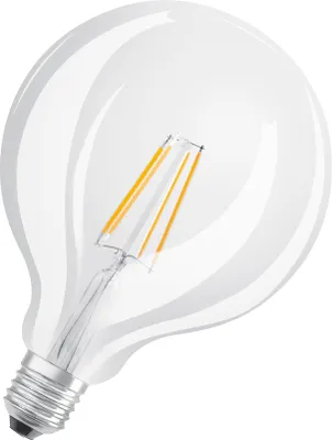 Produktbild von OSRAM LED-Lampen, klassische Ballform, 60 Watts Ersatz, E27, G125, 2700 Kelvin, Warm weiß, Klares Glas, single Pack