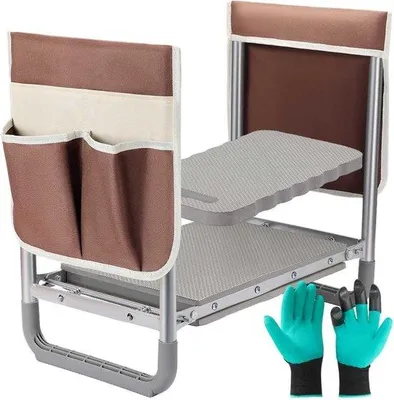 Produktbild von Famanu 2-in-1 Kniebank - Ergonomisch, klappbar, mit Werkzeugtasche - Braun